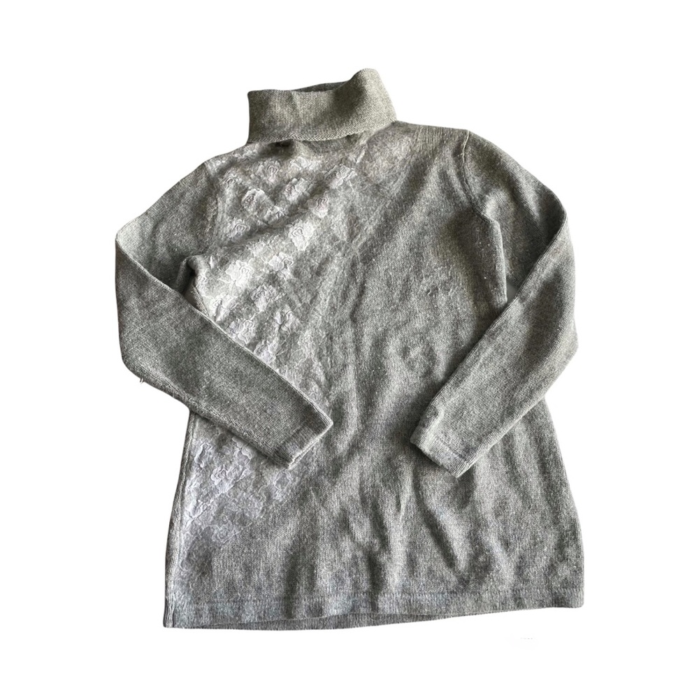 Soft Surroundings Cozy Claude Gray Wool Blend Lace Floral Sweater Women’s Small